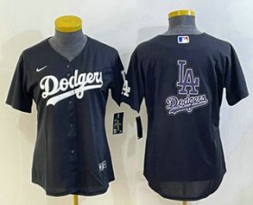 Cheap Women\'s Los Angeles Dodgers Big Logo Black MLB Cool Base Nike Jerseys