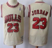 Wholesale Cheap Mitchell And Ness Bulls #23 Michael Jordan Cream Throwback Stitched NBA Jersey