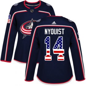Wholesale Cheap Adidas Blue Jackets #14 Gustav Nyquist Navy Blue Home Authentic USA Flag Women\'s Stitched NHL Jersey