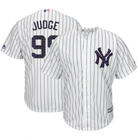 Wholesale Cheap Yankees #99 Aaron Judge White Strip New Cool Base 2018 Stars & Stripes Stitched MLB Jersey