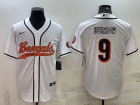 Wholesale Cheap Men\'s Cincinnati Bengals #9 Joe Burrow White With Patch Cool Base Stitched Baseball Jersey