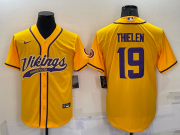 Wholesale Cheap Men's Minnesota Vikings #19 Adam Thielen Yellow With Patch Cool Base Stitched Baseball Jersey