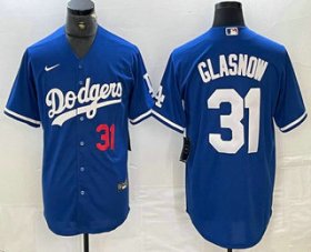 Cheap Men\'s Los Angeles Dodgers #31 Tyler Glasnow Number Blue Stitched Cool Base Nike Jersey