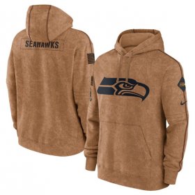 Wholesale Cheap Men\'s Seattle Seahawks 2023 Brown Salute to Service Pullover Hoodie