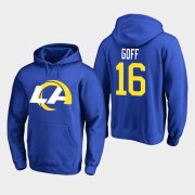 Wholesale Cheap Los Angeles Rams #16 Jared Goff Men's 2020 New Logo Royal Pullover Hoodie
