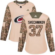 Wholesale Cheap Adidas Hurricanes #37 Andrei Svechnikov Camo Authentic 2017 Veterans Day Women's Stitched NHL Jersey