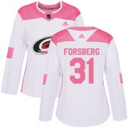 Wholesale Cheap Adidas Hurricanes #31 Anton Forsberg White/Pink Authentic Fashion Women's Stitched NHL Jersey