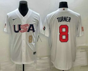 Cheap Men\'s USA Baseball #8 Trea Turner Number 2023 White World Baseball Classic Stitched Jerseys