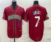 Cheap Men's Mexico Baseball #7 Julio Urias Number 2023 Red Blue World Baseball Classic Stitched Jersey1