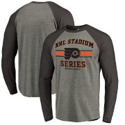 Wholesale Cheap Men's Philadelphia Flyers Heather Gray Black 2019 Stadium Series Vintage Raglan Long Sleeve T-Shirt