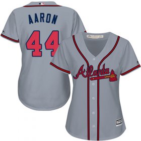 Wholesale Cheap Braves #44 Hank Aaron Grey Road Women\'s Stitched MLB Jersey
