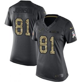 Wholesale Cheap Nike Lions #81 Calvin Johnson Black Women\'s Stitched NFL Limited 2016 Salute to Service Jersey