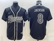 Wholesale Cheap Men's Baltimore Ravens #8 Lamar Jackson Black Reflective With Patch Cool Base Stitched Baseball Jersey