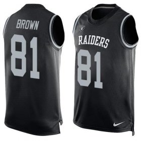 Wholesale Cheap Men\'s Oakland Raiders 81 Tim Brown Nike Black Printed Player Name & Number Tank Top