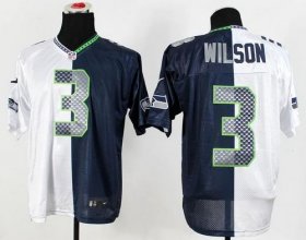 Wholesale Cheap Nike Seahawks #3 Russell Wilson White/Steel Blue Men\'s Stitched NFL Elite Split Jersey