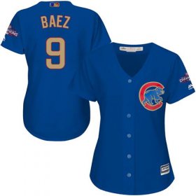 Wholesale Cheap Cubs #9 Javier Baez Blue 2017 Gold Program Cool Base Women\'s Stitched MLB Jersey