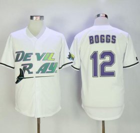 Wholesale Cheap Mitchell And Ness Rays #12 Wade Boggs White Throwback Stitched MLB Jersey