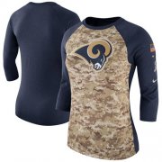 Wholesale Cheap Women's Los Angeles Rams Nike Camo Navy Salute to Service Legend Three-Quarter Raglan Sleeve T-Shirt
