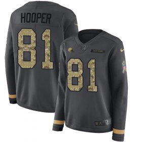 Wholesale Cheap Nike Browns #81 Austin Hooper Anthracite Salute to Service Women\'s Stitched NFL Limited Therma Long Sleeve Jersey