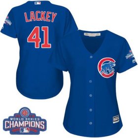 Wholesale Cheap Cubs #41 John Lackey Blue Alternate 2016 World Series Champions Women\'s Stitched MLB Jersey