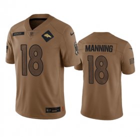 Wholesale Cheap Men\'s Denver Broncos #18 Peyton Manning 2023 Brown Salute To Service Limited Football Stitched Jersey