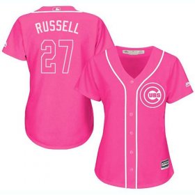 Wholesale Cheap Cubs #27 Addison Russell Pink Fashion Women\'s Stitched MLB Jersey