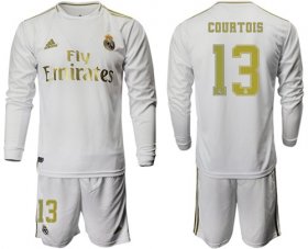 Wholesale Cheap Real Madrid #13 Courtois White Home Long Sleeves Soccer Club Jersey