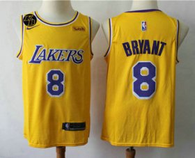Wholesale Cheap Men\'s Los Angeles Lakers #8 Kobe Bryant Yellow With KB Patch 2018-2019 Nike Wish Swingman Stitched NBA Jersey
