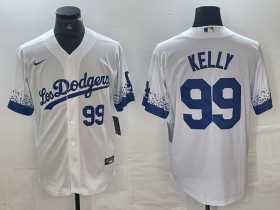 Cheap Men\'s Los Angeles Dodgers #99 Joe Kelly Number White 2021 City Connect Cool Base Stitched Jerseys