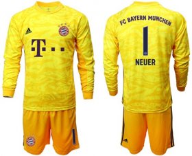 Wholesale Cheap Bayern Munchen #1 Neuer Yellow Goalkeeper Long Sleeves Soccer Club Jersey