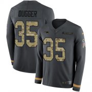 Wholesale Cheap Nike Patriots #35 Kyle Dugger Anthracite Salute to Service Men's Stitched NFL Limited Therma Long Sleeve Jersey