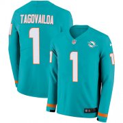 Wholesale Cheap Nike Dolphins #1 Tua Tagovailoa Aqua Green Team Color Men's Stitched NFL Limited Therma Long Sleeve Jersey