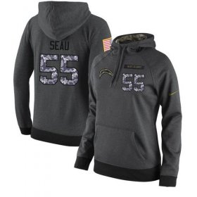 Wholesale Cheap NFL Women\'s Nike Los Angeles Chargers #55 Junior Seau Stitched Black Anthracite Salute to Service Player Performance Hoodie