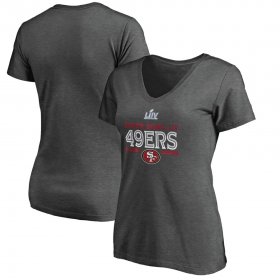 Wholesale Cheap Women\'s San Francisco 49ers NFL Heather Charcoal Super Bowl LIV Bound Gridiron V-Neck T-Shirt