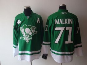 Wholesale Cheap Penguins #71 Evgeni Malkin Stitched Green St Patty\'s Day NHL Jersey