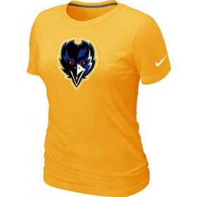 Wholesale Cheap Women\'s Baltimore Ravens Team Logo T-Shirt Yellow