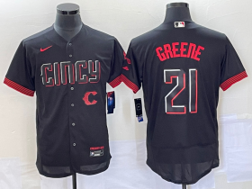 Wholesale Cheap Men\'s Cincinnati Reds #21 Hunter Greene Black 2023 City Connect Flex Base Stitched Jersey