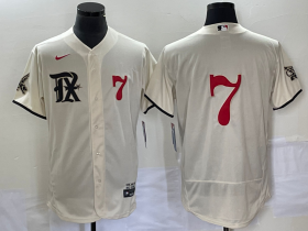 Wholesale Cheap Men\'s Texas Rangers #7 Ivan Rodriguez Number Cream 2023 City Connect Flex Base Stitched Baseball Jersey