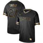 Wholesale Cheap Nike Angels of Anaheim #27 Mike Trout Black Gold Authentic Stitched MLB Jersey