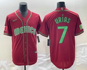 Cheap Men\'s Mexico Baseball #7 Julio Urias 2023 Red Green World Baseball Classic Stitched Jerseys