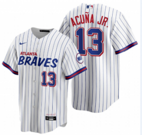 Wholesale Cheap Men\'s Atlanta Braves #13 Ronald Acuña Jr. 2021 City Connect Stitched White Jersey