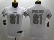 Wholesale Cheap Nike Lions #81 Calvin Johnson White Women's Stitched NFL Limited Platinum Jersey