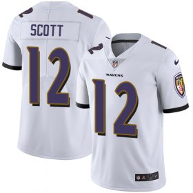 Wholesale Cheap Nike Ravens #12 Jaleel Scott White Men\'s Stitched NFL Vapor Untouchable Limited Jersey