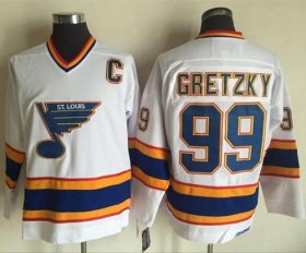 Wholesale Cheap Blues #99 Wayne Gretzky White/Yellow CCM Throwback Stitched NHL Jersey