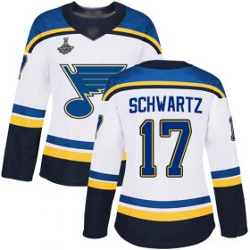 Wholesale Cheap Adidas Blues #17 Jaden Schwartz White Road Authentic Stanley Cup Champions Women\'s Stitched NHL Jersey