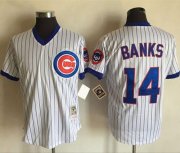 Wholesale Cheap Mitchell And Ness Cubs #14 Ernie Banks White(Blue Strip) Throwback Stitched MLB Jersey