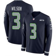 Wholesale Cheap Nike Seahawks #3 Russell Wilson Steel Blue Team Color Youth Stitched NFL Limited Therma Long Sleeve Jersey