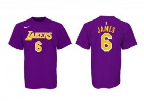 Wholesale Cheap Men\'s Purple Yellow Los Angeles Lakers #6 LeBron James Basketball T-Shirt