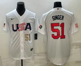 Cheap Men\'s USA Baseball #51 Brady Singer Number 2023 White World Baseball Classic Stitched Jerseys