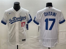 Cheap Men\'s Los Angeles Dodgers #17 Shohei Ohtani White City Connect Flex Base With Patch Stitched Baseball Jersey